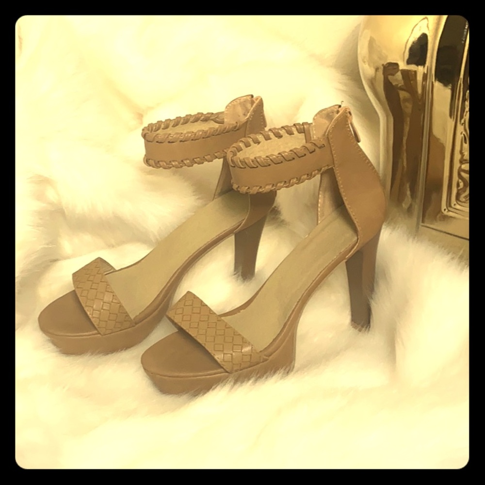 Camel Platform Open Toe Heels